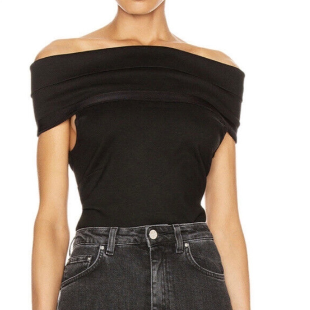 ROSETTA GETTY Top Women’s XL Banded Off Shoulder Minimal Black Body Con New $620